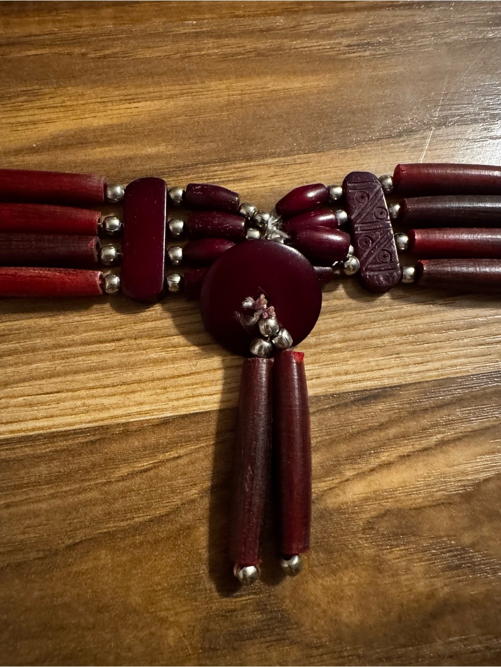 Vintage Burgundy and Silver Multi-Strand Bead Indian well made choker Necklace